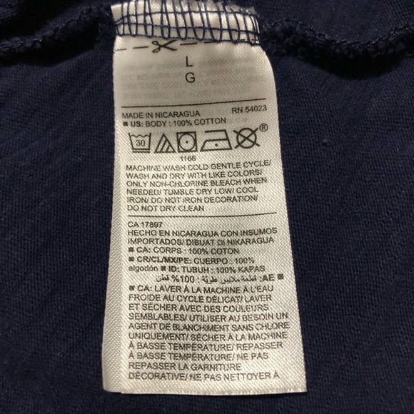 Old Navy Womens Short Sleeve Cotton Crew Neck Curved Hem Navy Blue Graphic Tee L - Picture 8 of 8